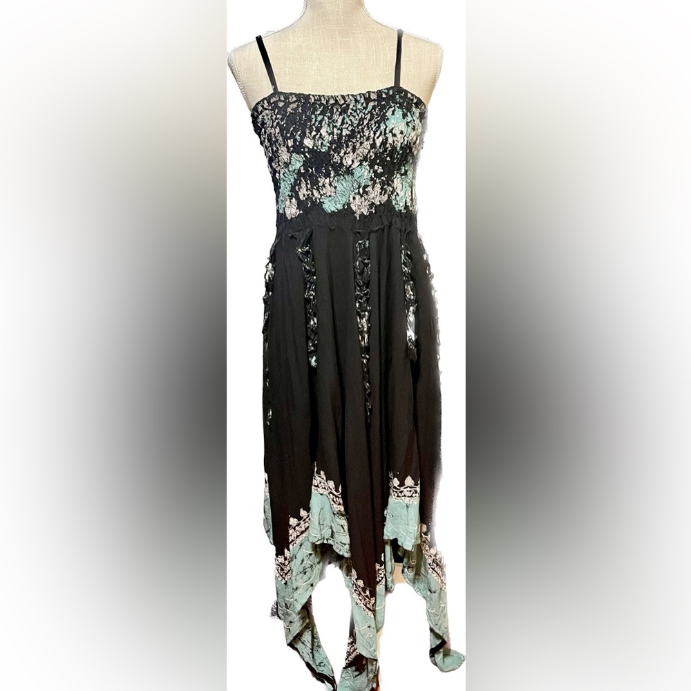 Artisan Crafted Maxi Dress with a bandeau style top and adjustable straps.